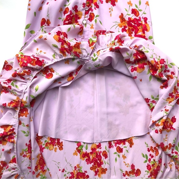 Nanette Lepore Pink Floral Maxi Dress Ruffled High Low Hem Button Down Front - Picture 12 of 14